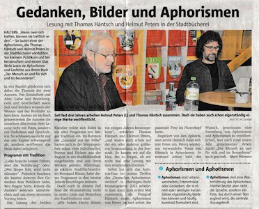 Halterner Zeitung, Artikel über Thomas Häntsch und Helmut Peters